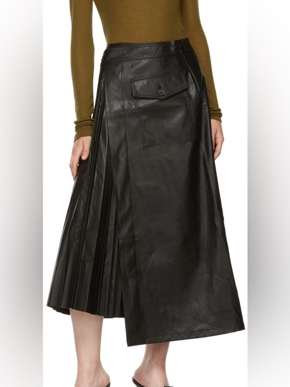 LVIR Black Faux Leather A-Line Skirt